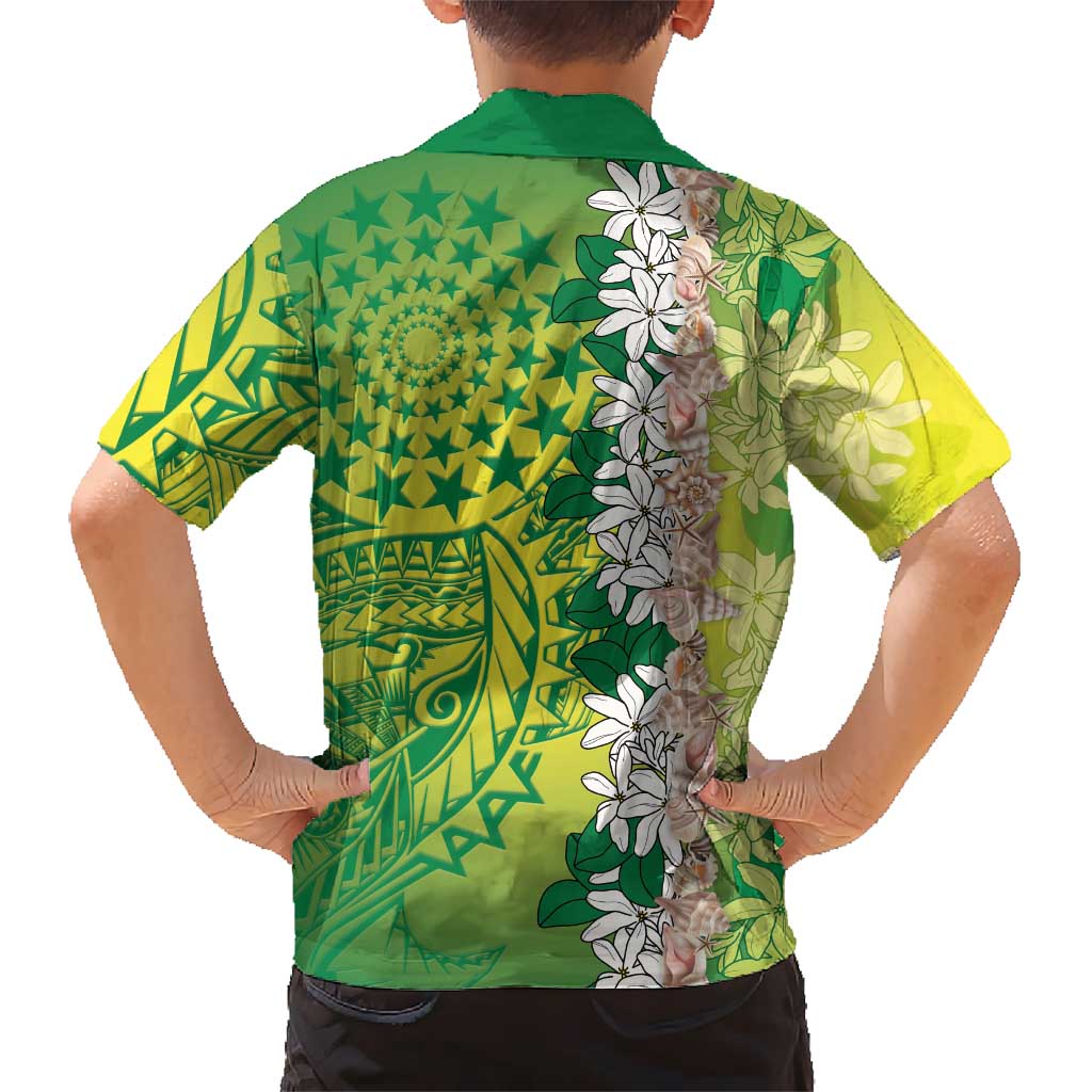 Cook Islands Tiare Maori With Conch Shell Family Matching Tank Maxi Dress and Hawaiian Shirt Pasifika Fest Polynesian Tattoo Green LT14 - Polynesian Pride