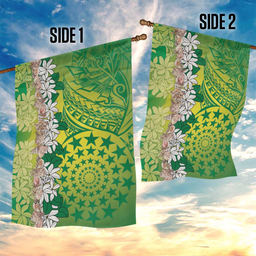 Cook Islands Tiare Maori With Conch Shell Garden Flag Pasifika Fest Polynesian Tattoo Green LT14 - Polynesian Pride