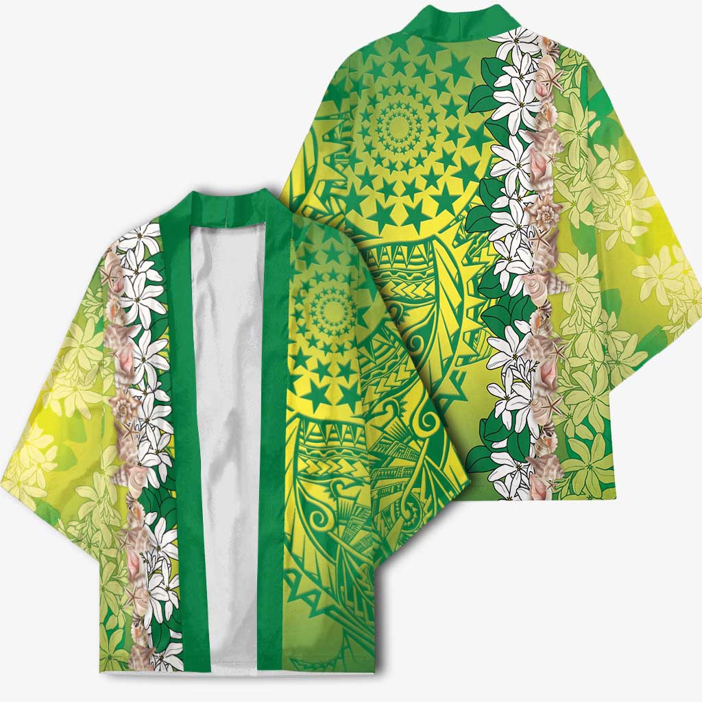 Cook Islands Tiare Maori With Conch Shell Kimono Pasifika Fest Polynesian Tattoo Green