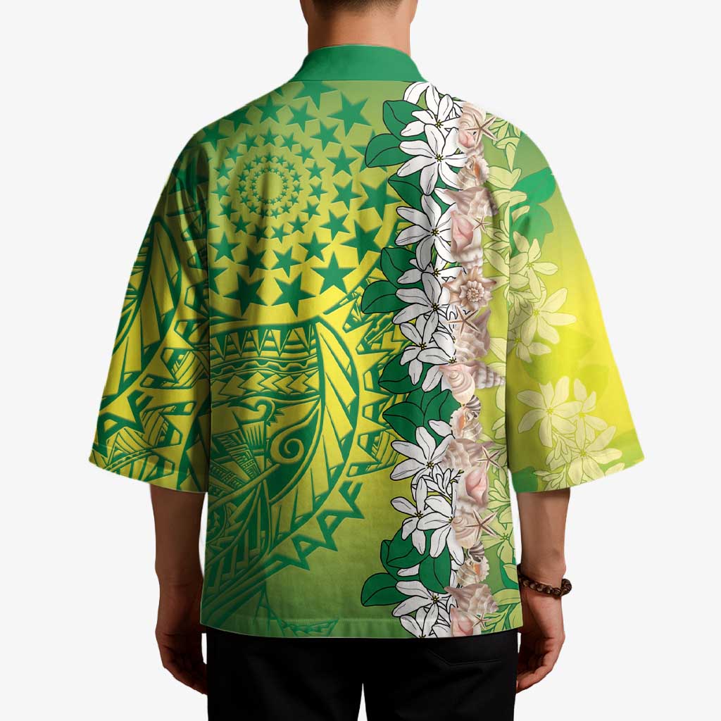 Cook Islands Tiare Maori With Conch Shell Kimono Pasifika Fest Polynesian Tattoo Green