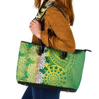 Cook Islands Tiare Maori With Conch Shell Leather Tote Bag Pasifika Fest Polynesian Tattoo Green