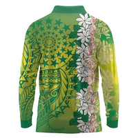 Cook Islands Tiare Maori With Conch Shell Long Sleeve Polo Shirt Pasifika Fest Polynesian Tattoo Green LT14 - Polynesian Pride