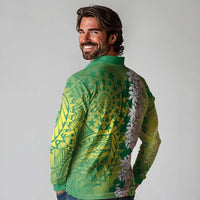 Cook Islands Tiare Maori With Conch Shell Long Sleeve Polo Shirt Pasifika Fest Polynesian Tattoo Green LT14 - Polynesian Pride