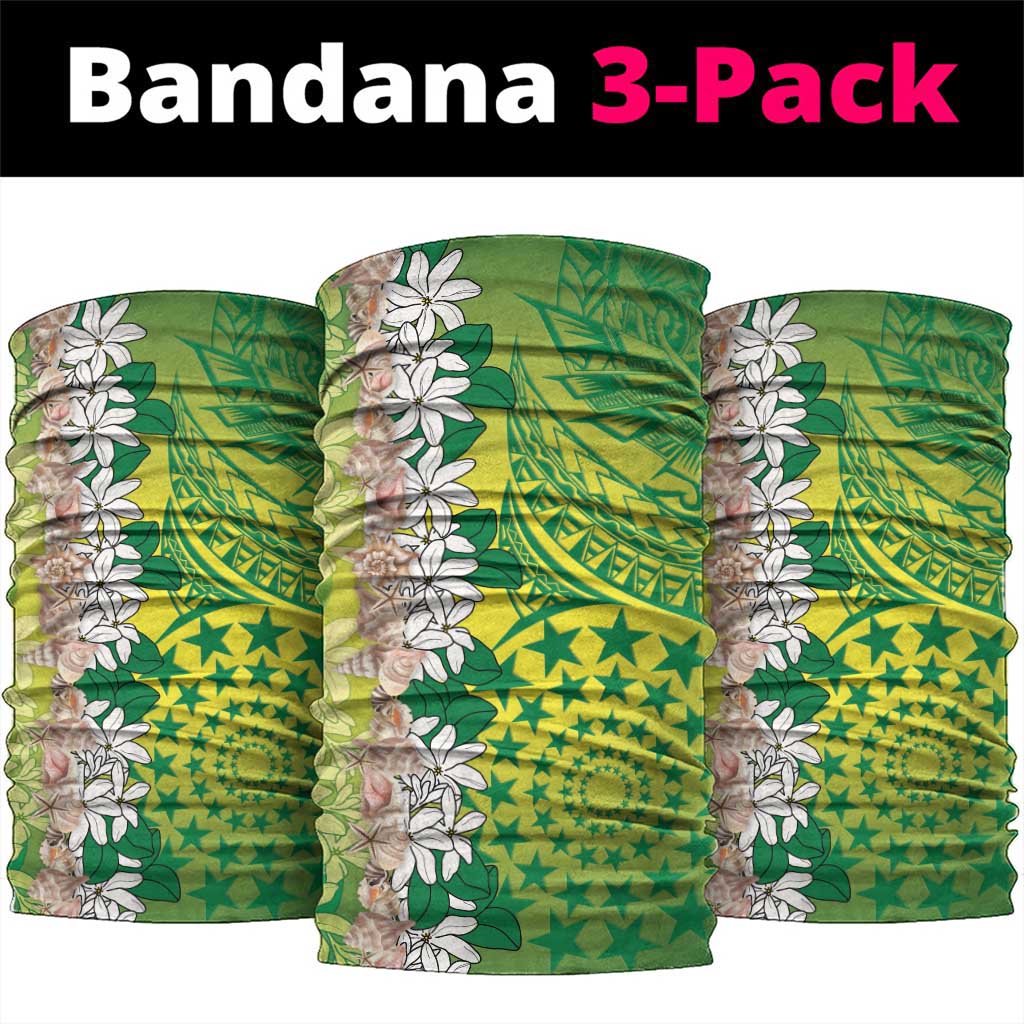 Cook Islands Tiare Maori With Conch Shell Neck Gaiter Pasifika Fest Polynesian Tattoo Green LT14 package One Size: 25*50cm Green - Polynesian Pride