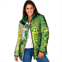 Cook Islands Tiare Maori With Conch Shell Padded Jacket Pasifika Fest Polynesian Tattoo Green
