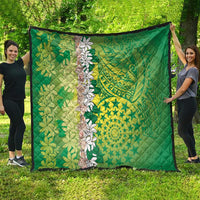 Cook Islands Tiare Maori With Conch Shell Quilt Pasifika Fest Polynesian Tattoo Green LT14 - Polynesian Pride
