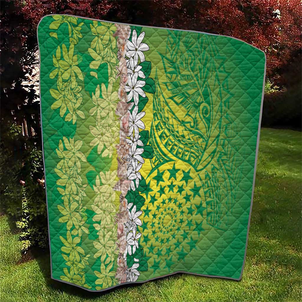 Cook Islands Tiare Maori With Conch Shell Quilt Pasifika Fest Polynesian Tattoo Green LT14 - Polynesian Pride