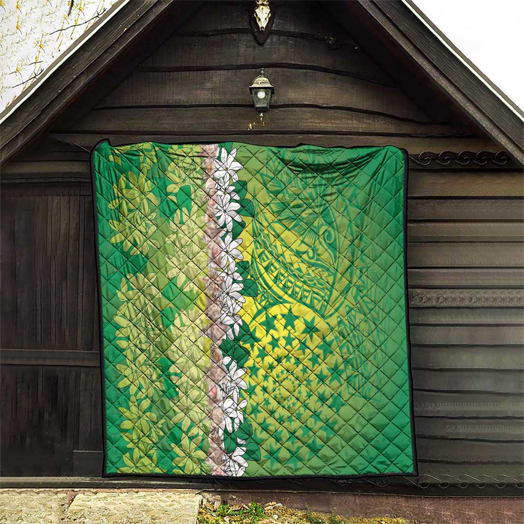 Cook Islands Tiare Maori With Conch Shell Quilt Pasifika Fest Polynesian Tattoo Green LT14 - Polynesian Pride