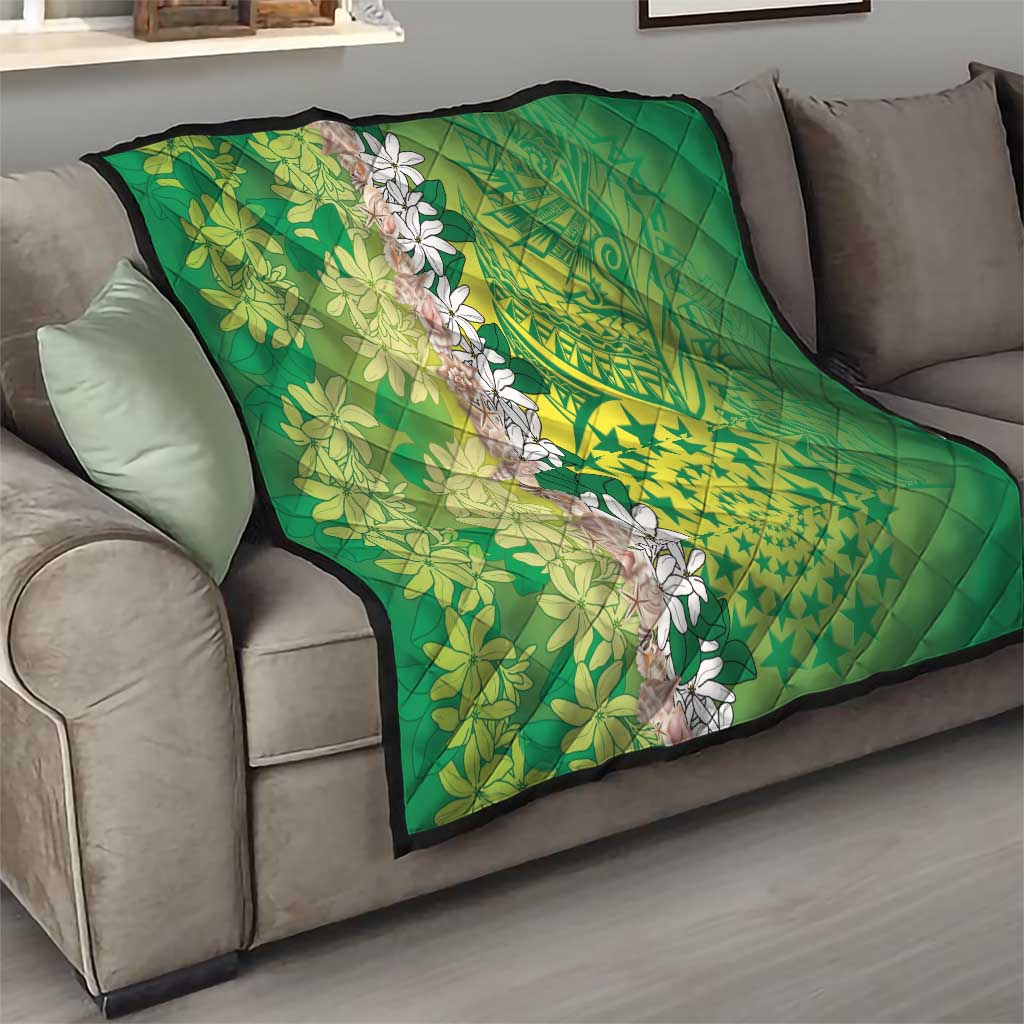 Cook Islands Tiare Maori With Conch Shell Quilt Pasifika Fest Polynesian Tattoo Green LT14 - Polynesian Pride