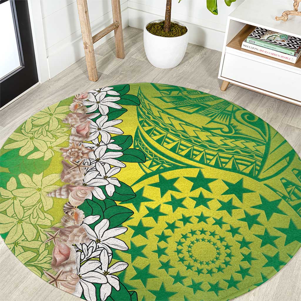 Cook Islands Tiare Maori With Conch Shell Round Carpet Pasifika Fest Polynesian Tattoo Green LT14 Green - Polynesian Pride