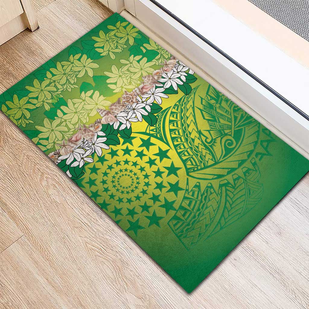 Cook Islands Tiare Maori With Conch Shell Rubber Doormat Pasifika Fest Polynesian Tattoo Green LT14 - Polynesian Pride