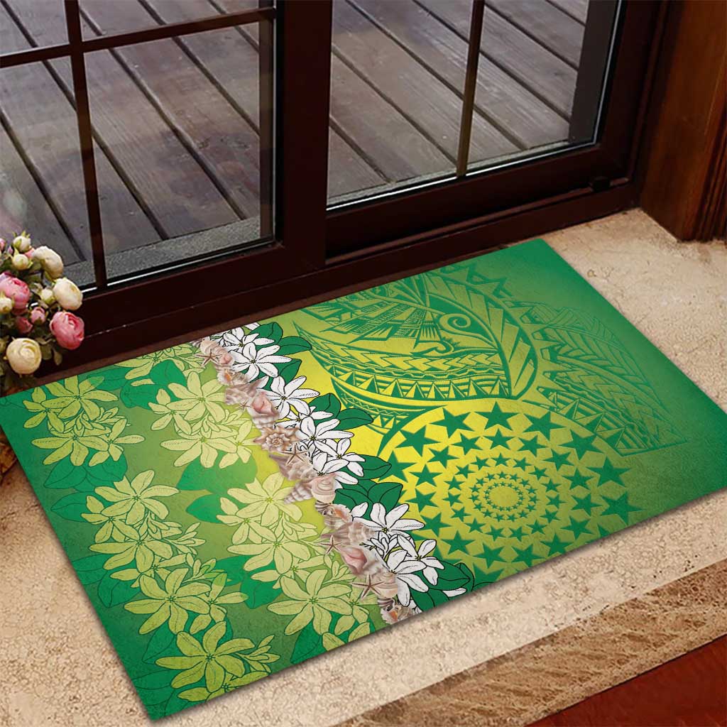 Cook Islands Tiare Maori With Conch Shell Rubber Doormat Pasifika Fest Polynesian Tattoo Green LT14 - Polynesian Pride