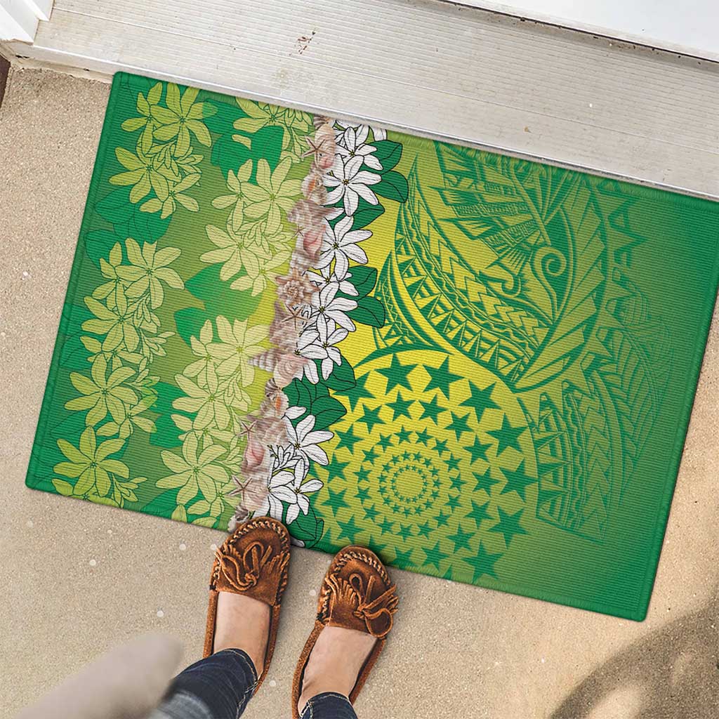 Cook Islands Tiare Maori With Conch Shell Rubber Doormat Pasifika Fest Polynesian Tattoo Green LT14 - Polynesian Pride