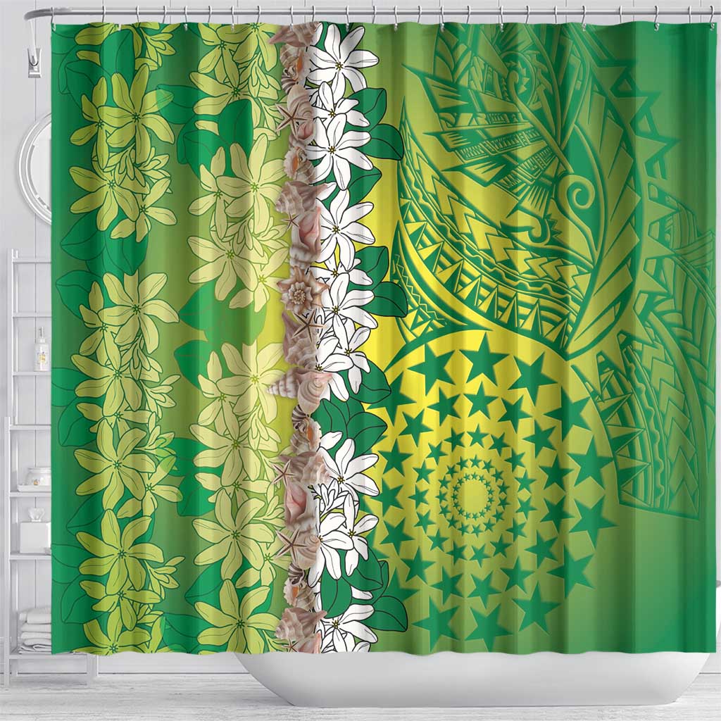 Cook Islands Tiare Maori With Conch Shell Shower Curtain Pasifika Fest Polynesian Tattoo Green