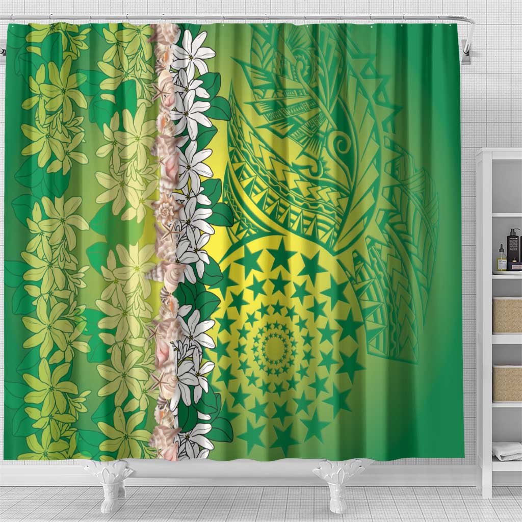 Cook Islands Tiare Maori With Conch Shell Shower Curtain Pasifika Fest Polynesian Tattoo Green