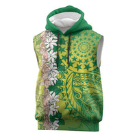 Cook Islands Tiare Maori With Conch Shell Sleeveless Hoodie Pasifika Fest Polynesian Tattoo Green LT14 Green - Polynesian Pride