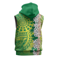 Cook Islands Tiare Maori With Conch Shell Sleeveless Hoodie Pasifika Fest Polynesian Tattoo Green LT14 - Polynesian Pride