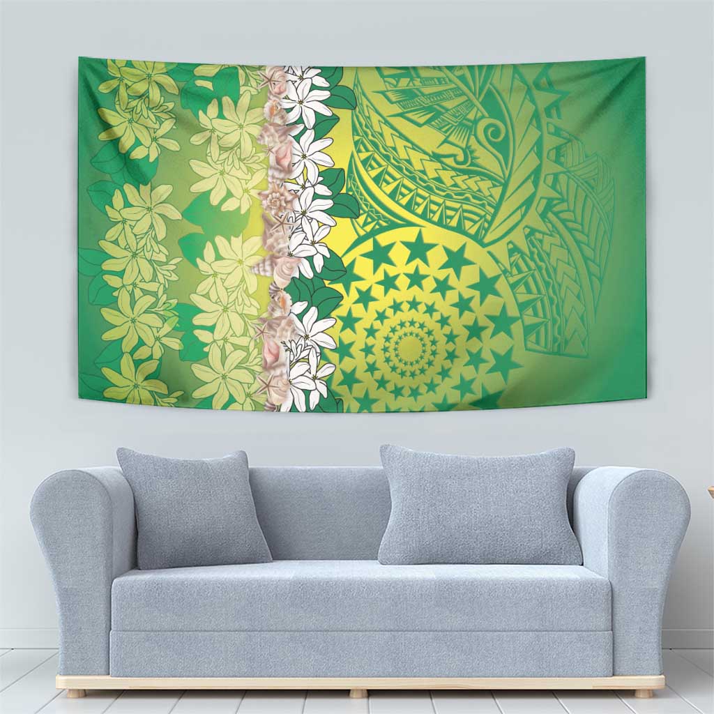 Cook Islands Tiare Maori With Conch Shell Tapestry Pasifika Fest Polynesian Tattoo Green