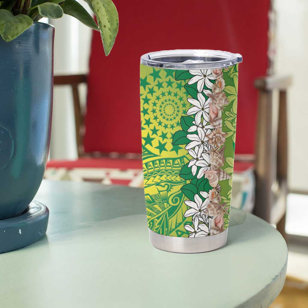 Cook Islands Tiare Maori With Conch Shell Tumbler Cup Pasifika Fest Polynesian Tattoo Green