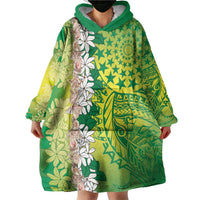 Cook Islands Tiare Maori With Conch Shell Wearable Blanket Hoodie Pasifika Fest Polynesian Tattoo Green LT14 - Polynesian Pride