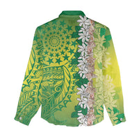 Cook Islands Tiare Maori With Conch Shell Women Casual Shirt Pasifika Fest Polynesian Tattoo Green LT14 - Polynesian Pride