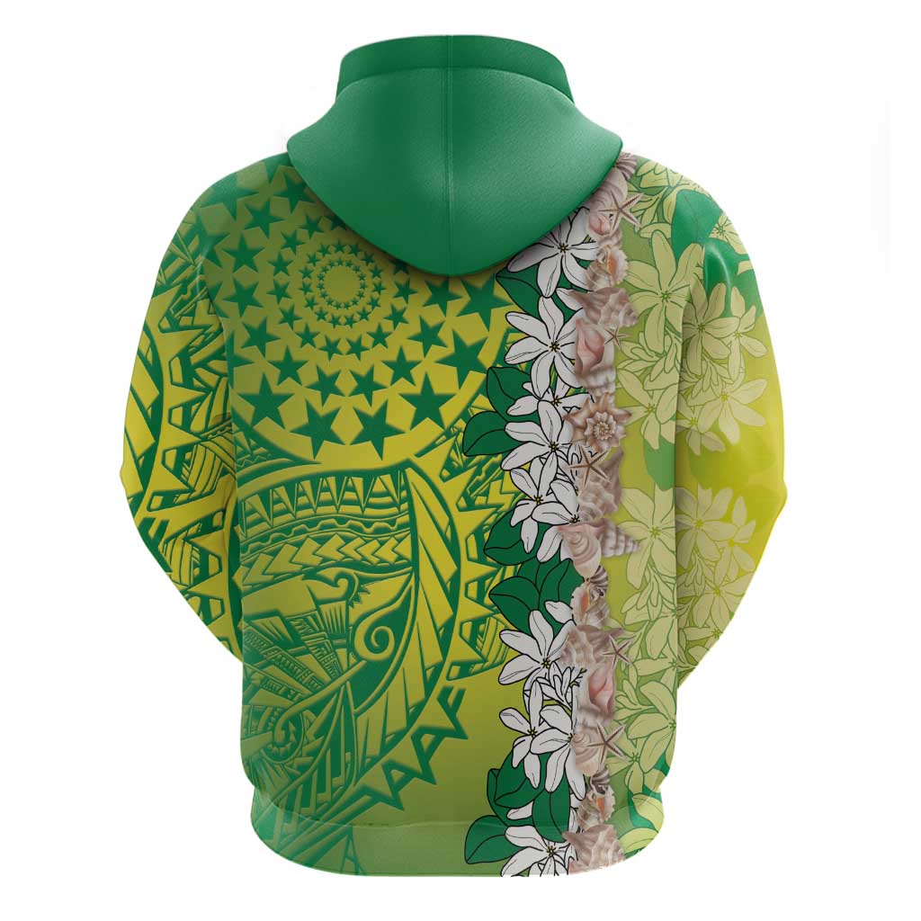 Cook Islands Tiare Maori With Conch Shell Zip Hoodie Pasifika Fest Polynesian Tattoo Green LT14 - Polynesian Pride