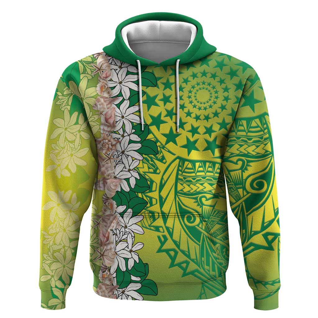 Cook Islands Tiare Maori With Conch Shell Zip Hoodie Pasifika Fest Polynesian Tattoo Green LT14 Pullover Hoodie Green - Polynesian Pride