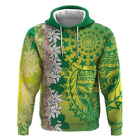 Cook Islands Tiare Maori With Conch Shell Zip Hoodie Pasifika Fest Polynesian Tattoo Green LT14 Pullover Hoodie Green - Polynesian Pride