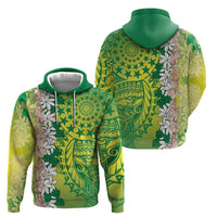 Cook Islands Tiare Maori With Conch Shell Zip Hoodie Pasifika Fest Polynesian Tattoo Green LT14 - Polynesian Pride
