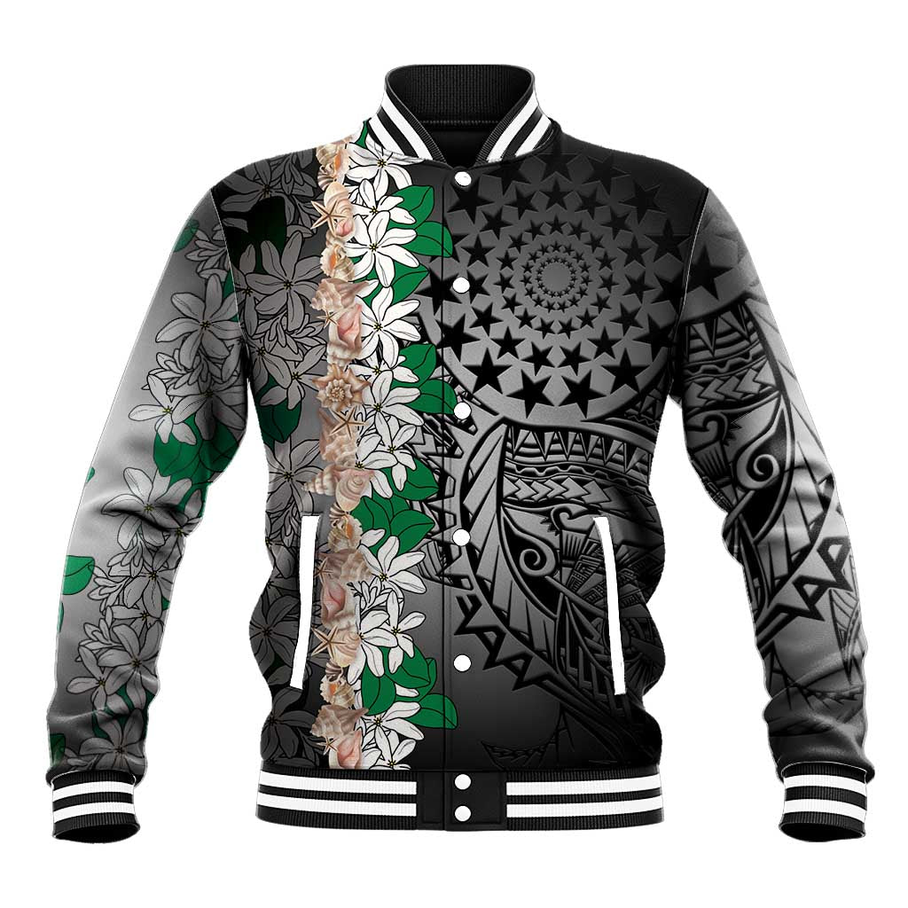 Cook Islands Tiare Maori With Conch Shell Baseball Jacket Pasifika Fest Polynesian Tattoo Black LT14 Unisex Black - Polynesian Pride