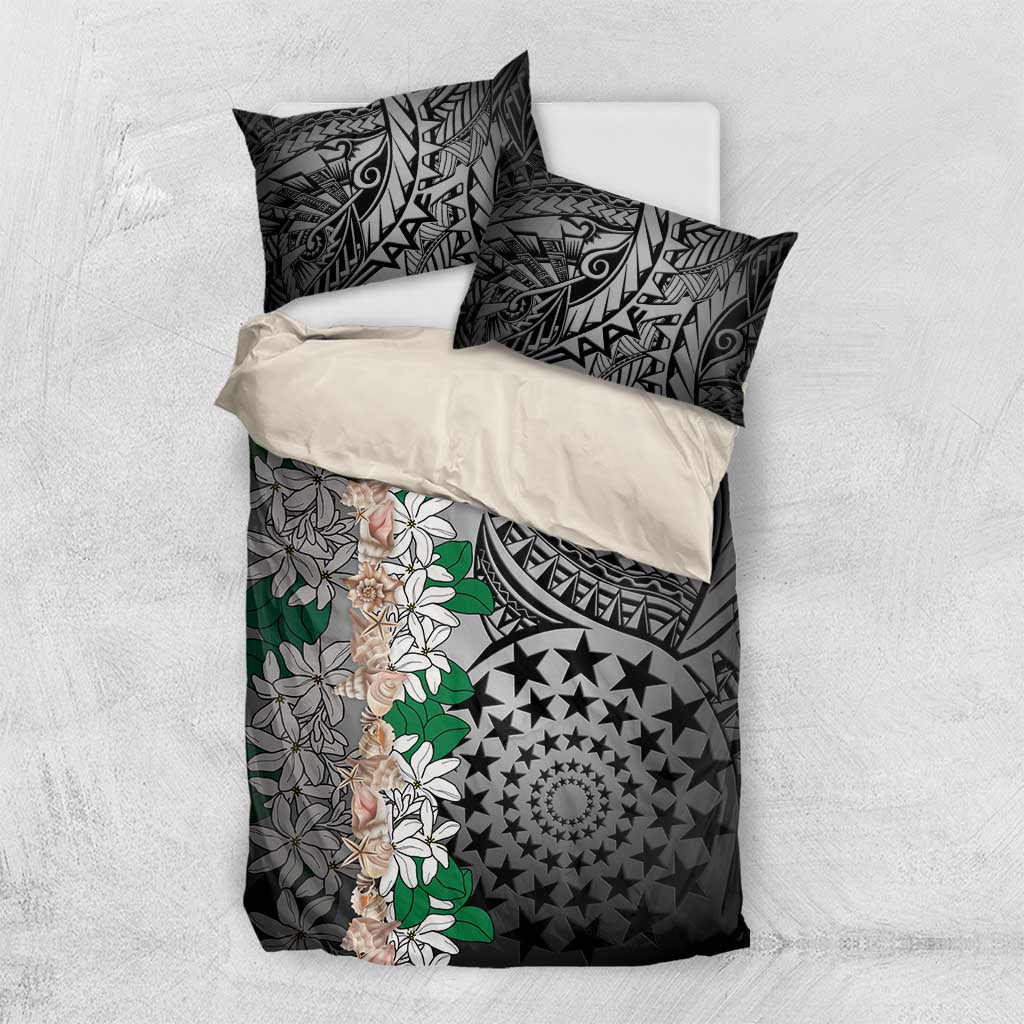 Cook Islands Tiare Maori With Conch Shell Bedding Set Pasifika Fest Polynesian Tattoo Black