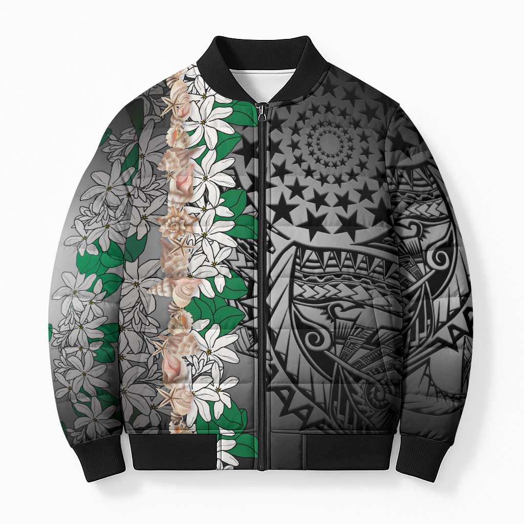 Cook Islands Tiare Maori With Conch Shell Bomber Puffer Jacket Pasifika Fest Polynesian Tattoo Black LT14 Unisex Black - Polynesian Pride