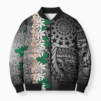Cook Islands Tiare Maori With Conch Shell Bomber Puffer Jacket Pasifika Fest Polynesian Tattoo Black