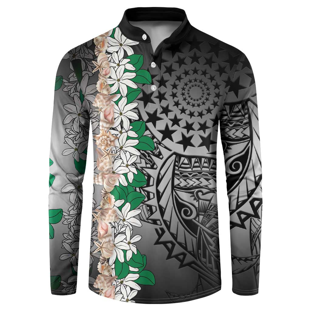 Cook Islands Tiare Maori With Conch Shell Button Sweatshirt Pasifika Fest Polynesian Tattoo Black