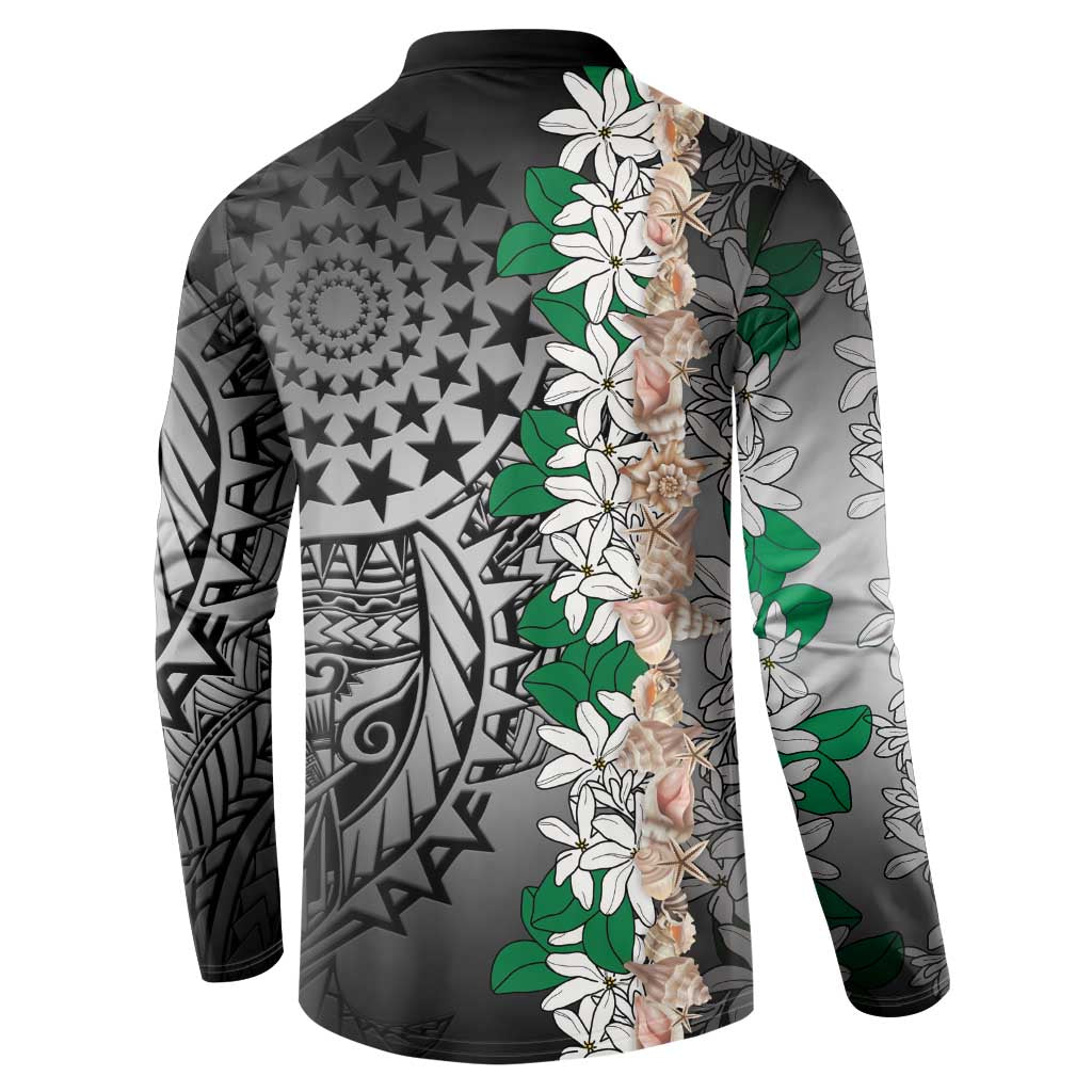 Cook Islands Tiare Maori With Conch Shell Button Sweatshirt Pasifika Fest Polynesian Tattoo Black