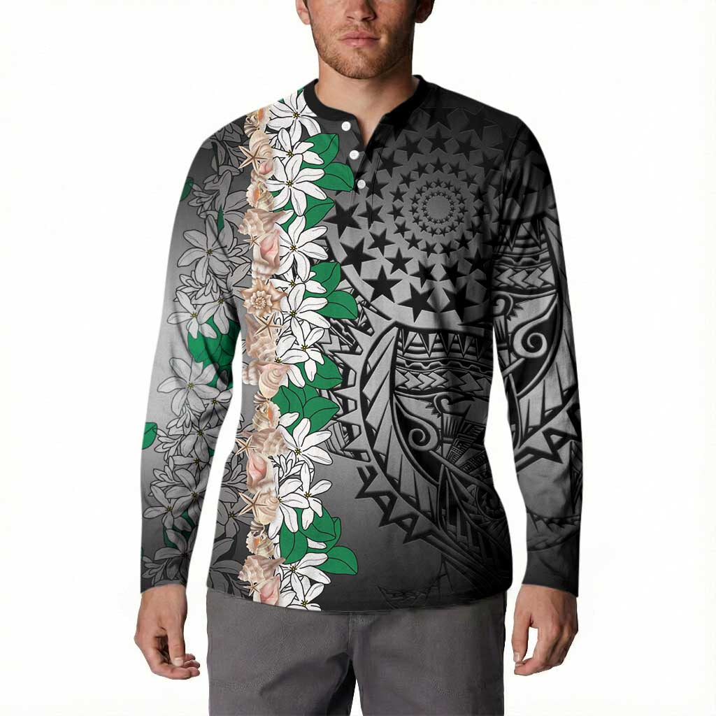 Cook Islands Tiare Maori With Conch Shell Button Sweatshirt Pasifika Fest Polynesian Tattoo Black