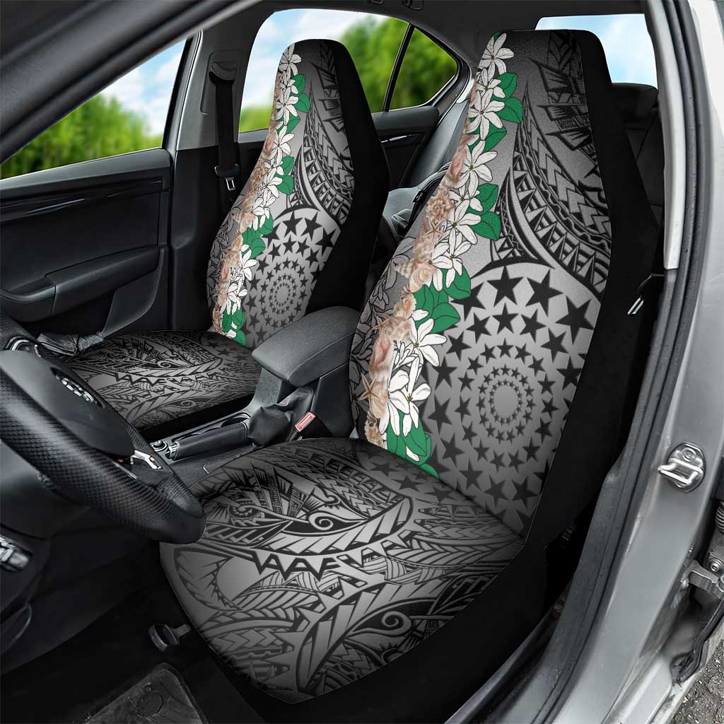 Cook Islands Tiare Maori With Conch Shell Car Seat Cover Pasifika Fest Polynesian Tattoo Black