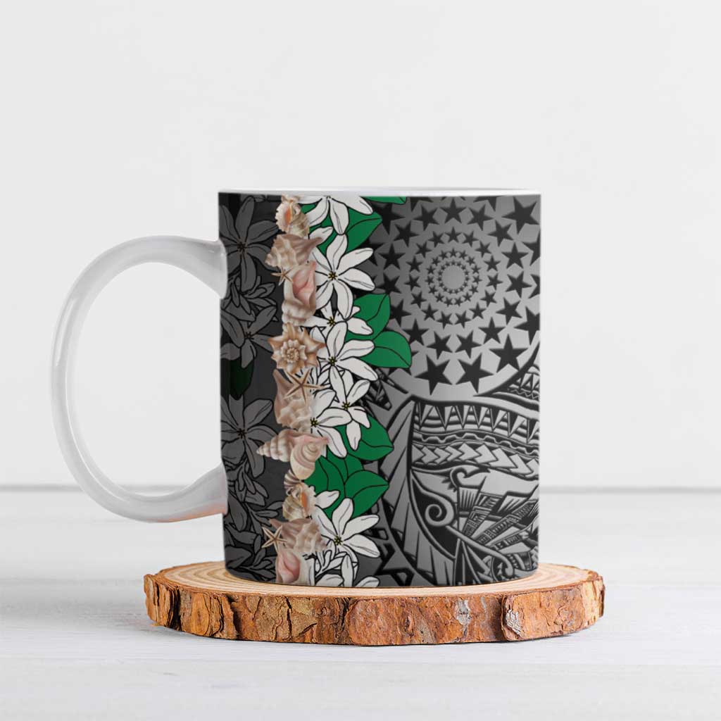 Cook Islands Tiare Maori With Conch Shell Ceramic Mug Pasifika Fest Polynesian Tattoo Black