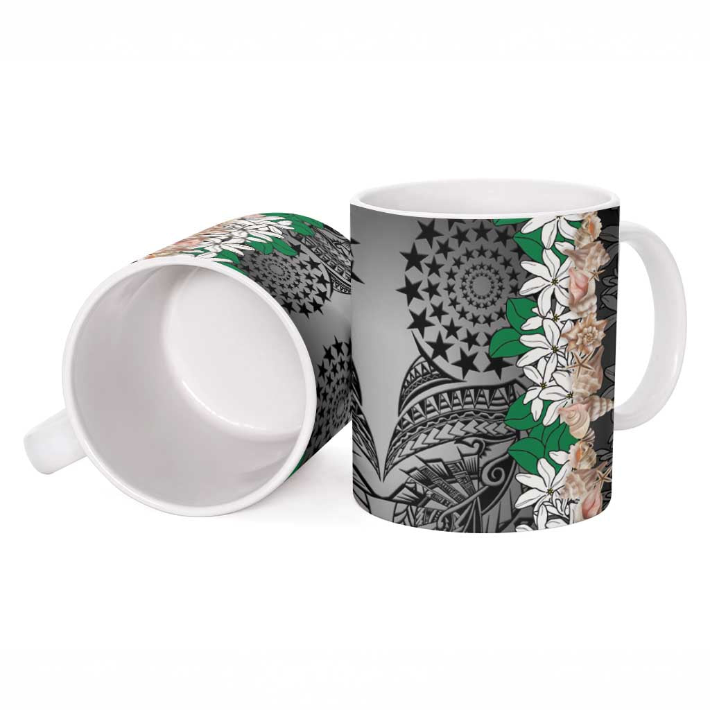 Cook Islands Tiare Maori With Conch Shell Ceramic Mug Pasifika Fest Polynesian Tattoo Black