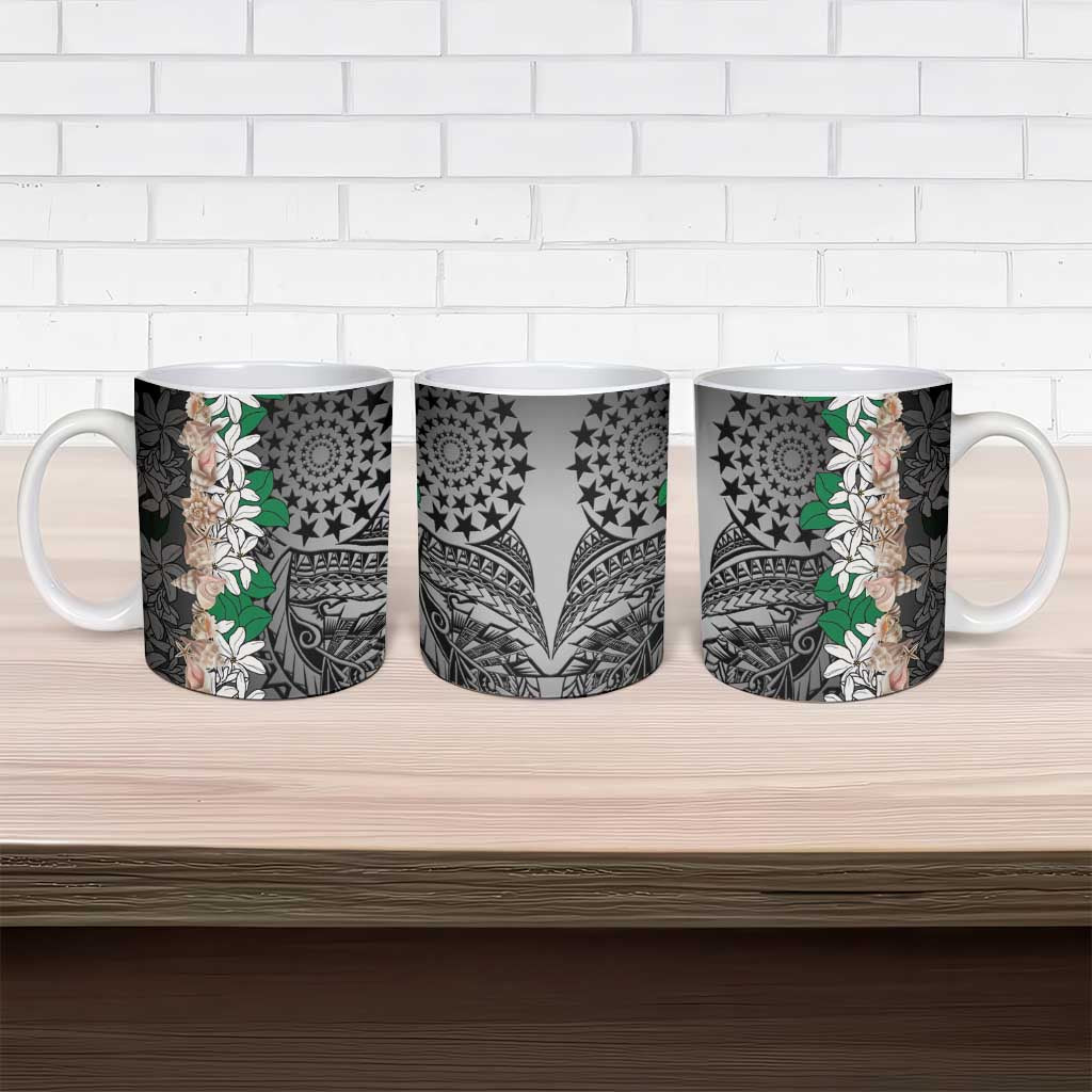 Cook Islands Tiare Maori With Conch Shell Ceramic Mug Pasifika Fest Polynesian Tattoo Black