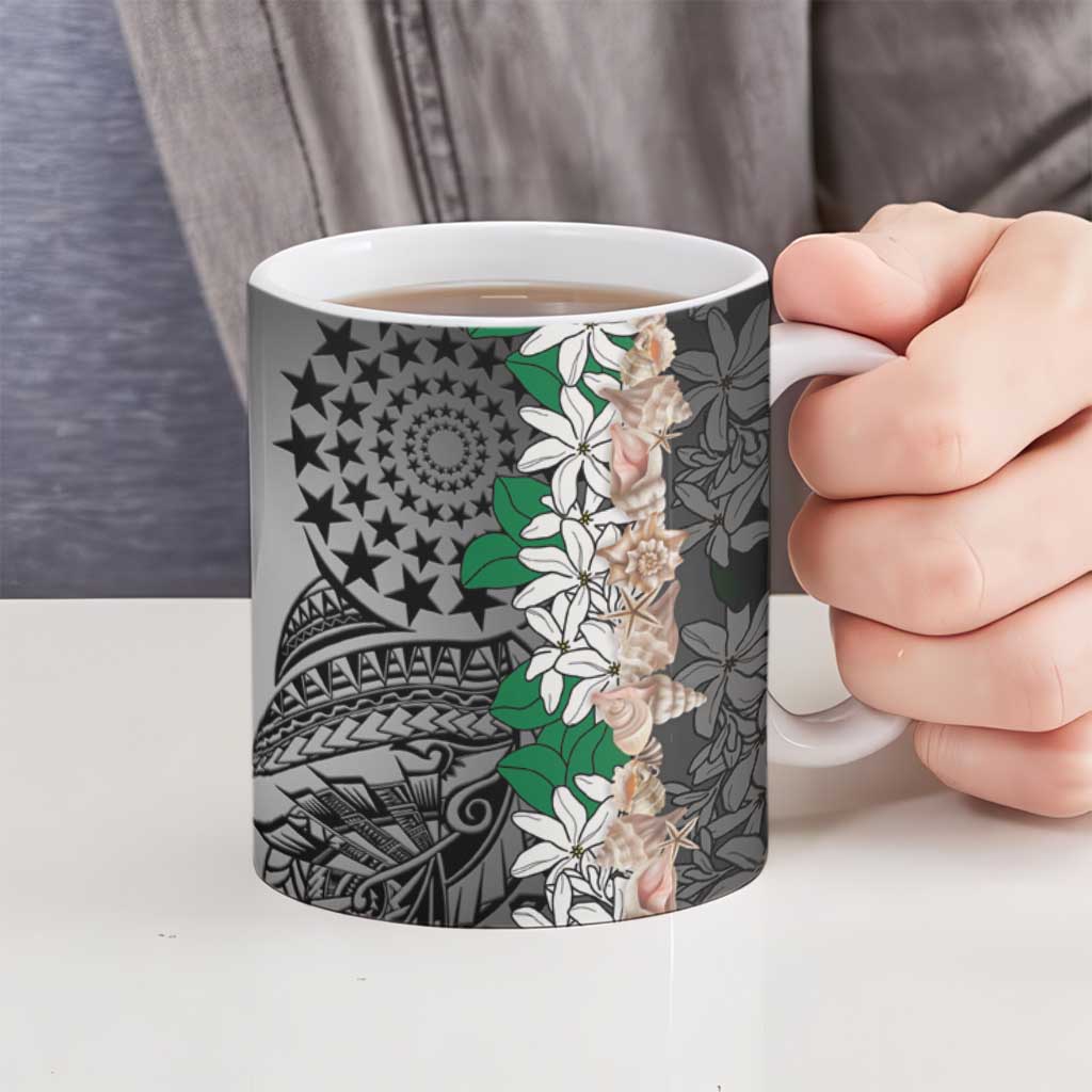 Cook Islands Tiare Maori With Conch Shell Ceramic Mug Pasifika Fest Polynesian Tattoo Black