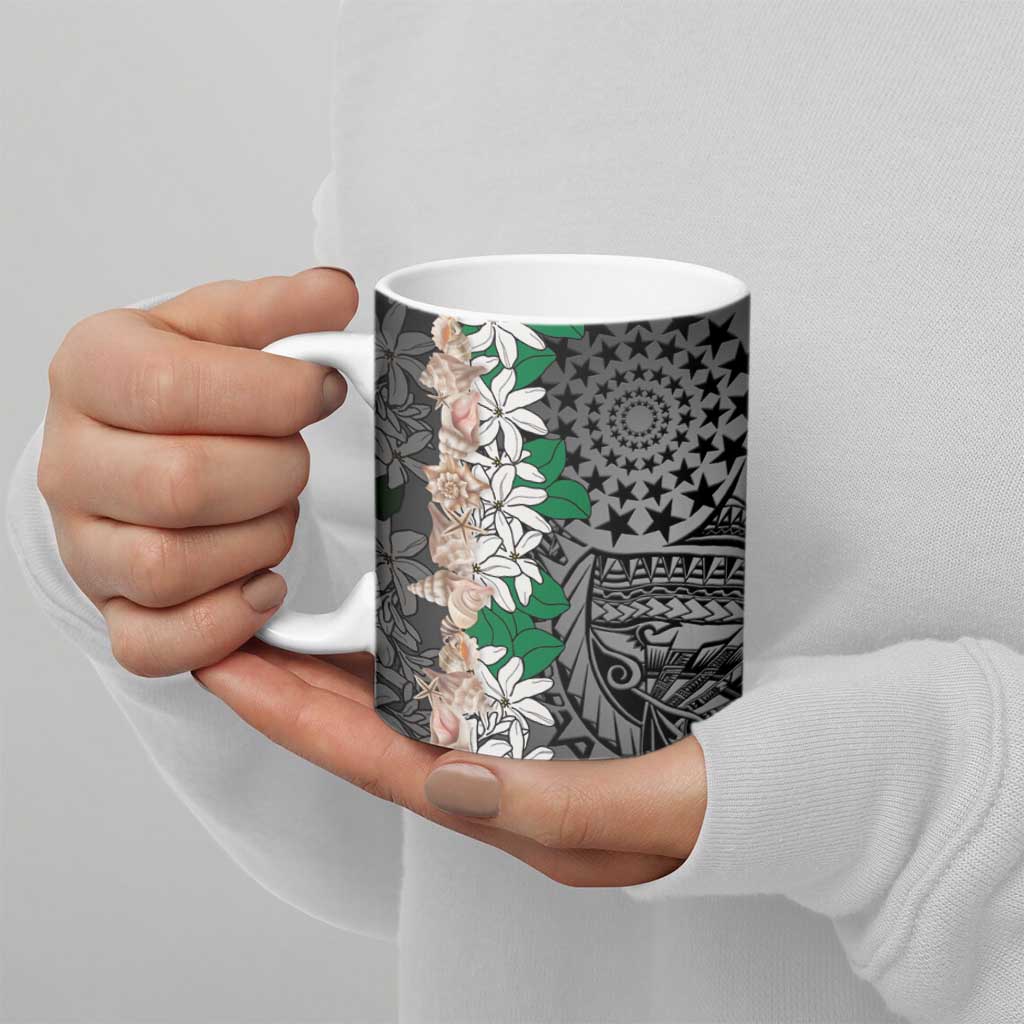 Cook Islands Tiare Maori With Conch Shell Ceramic Mug Pasifika Fest Polynesian Tattoo Black