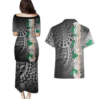 Cook Islands Tiare Maori With Conch Shell Couples Matching Puletasi and Hawaiian Shirt Pasifika Fest Polynesian Tattoo Black LT14 - Polynesian Pride