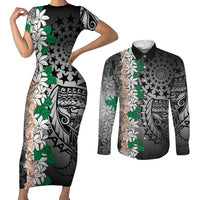Cook Islands Tiare Maori With Conch Shell Couples Matching Short Sleeve Bodycon Dress and Long Sleeve Button Shirt Pasifika Fest Polynesian Tattoo Black LT14 Black - Polynesian Pride