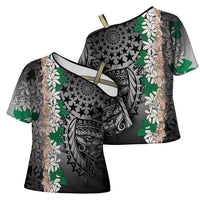 Cook Islands Tiare Maori With Conch Shell Cross Shoulder Shirt Pasifika Fest Polynesian Tattoo Black