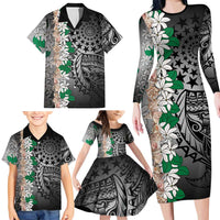 Cook Islands Tiare Maori With Conch Shell Family Matching Long Sleeve Bodycon Dress and Hawaiian Shirt Pasifika Fest Polynesian Tattoo Black LT14 - Polynesian Pride
