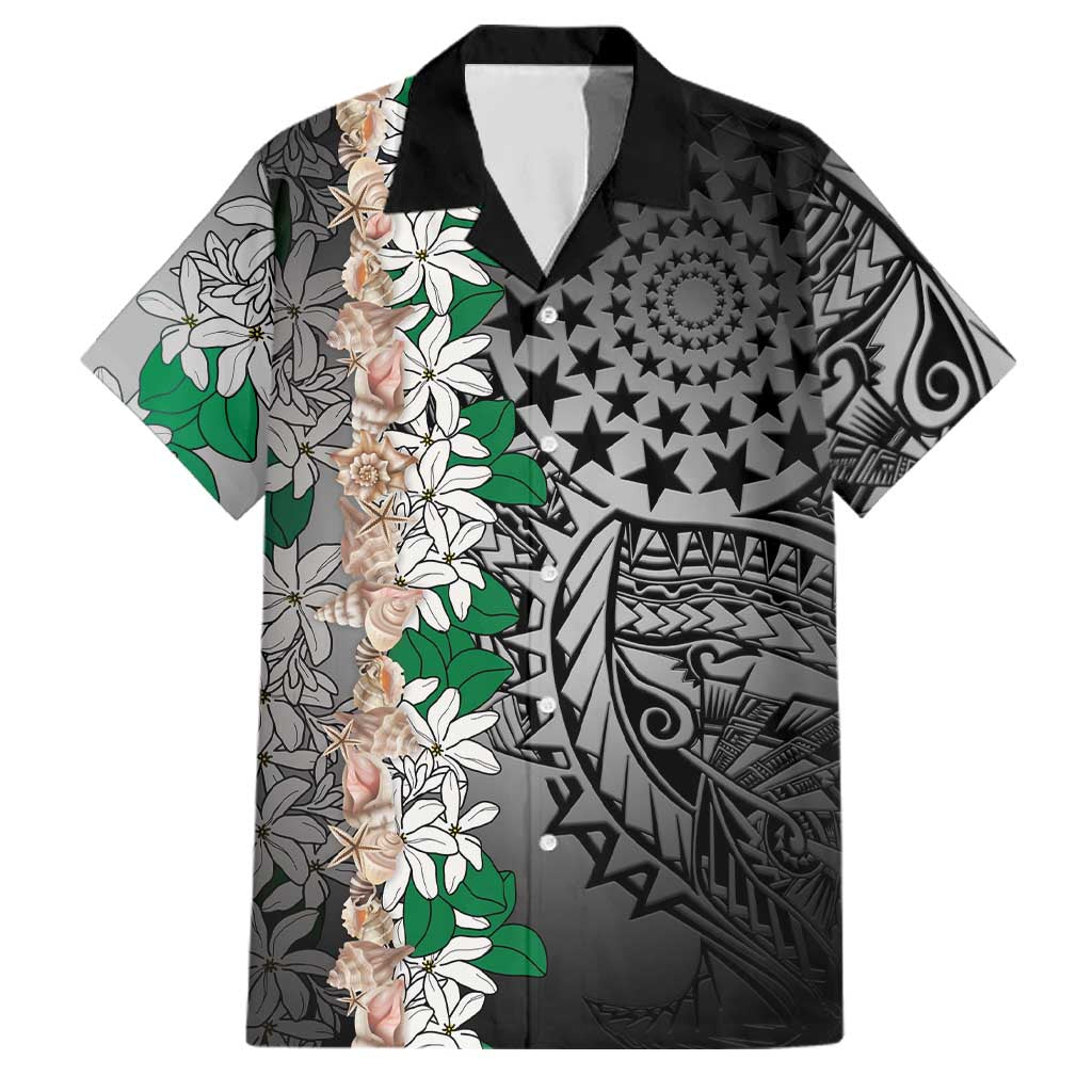 Cook Islands Tiare Maori With Conch Shell Family Matching Long Sleeve Bodycon Dress and Hawaiian Shirt Pasifika Fest Polynesian Tattoo Black LT14 Dad's Shirt - Short Sleeve Black - Polynesian Pride