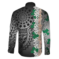 Cook Islands Tiare Maori With Conch Shell Family Matching Long Sleeve Bodycon Dress and Hawaiian Shirt Pasifika Fest Polynesian Tattoo Black LT14 - Polynesian Pride