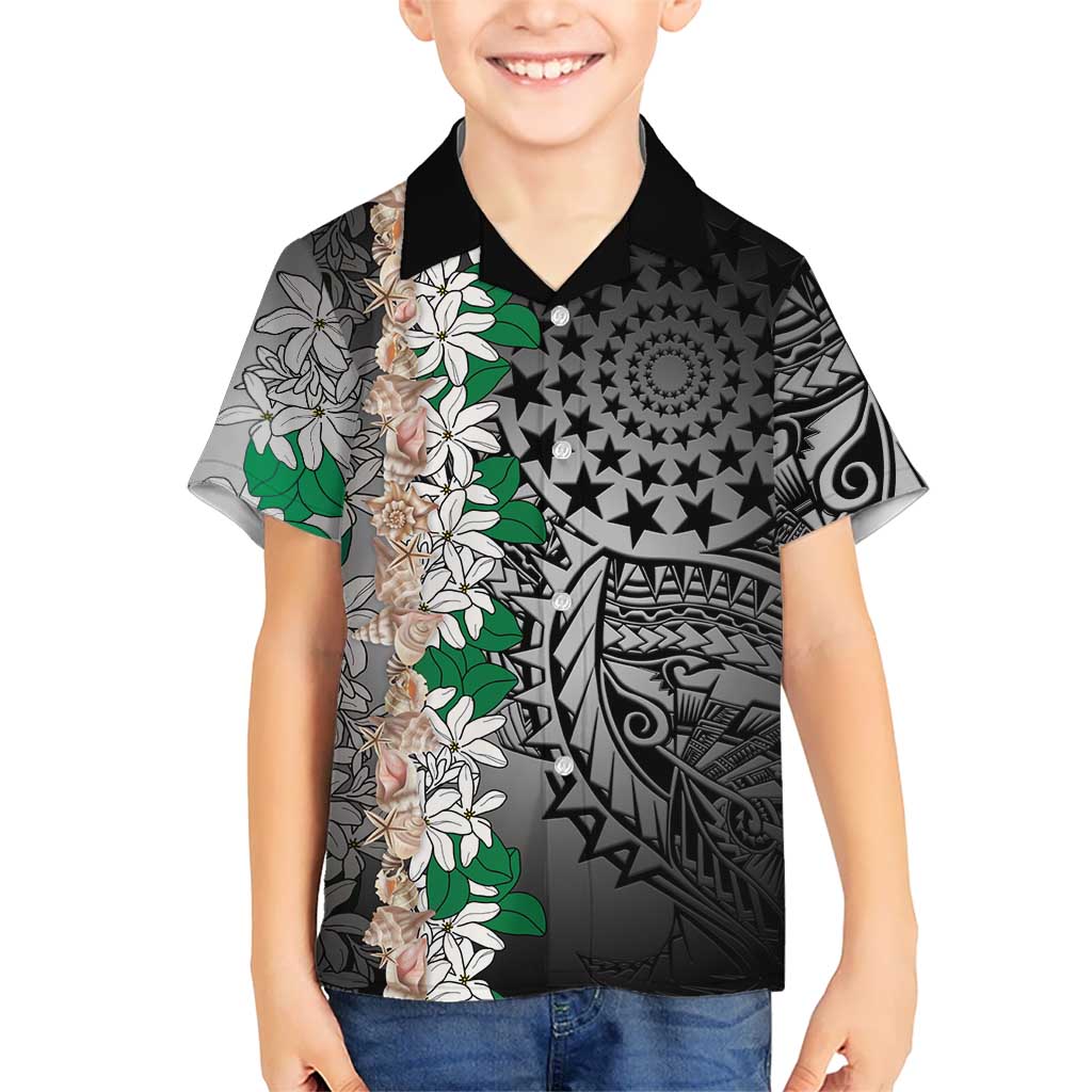Cook Islands Tiare Maori With Conch Shell Family Matching Mermaid Dress and Hawaiian Shirt Pasifika Fest Polynesian Tattoo Black LT14 Son's Shirt Black - Polynesian Pride
