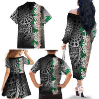 Cook Islands Tiare Maori With Conch Shell Family Matching Off The Shoulder Long Sleeve Dress and Hawaiian Shirt Pasifika Fest Polynesian Tattoo Black LT14 - Polynesian Pride